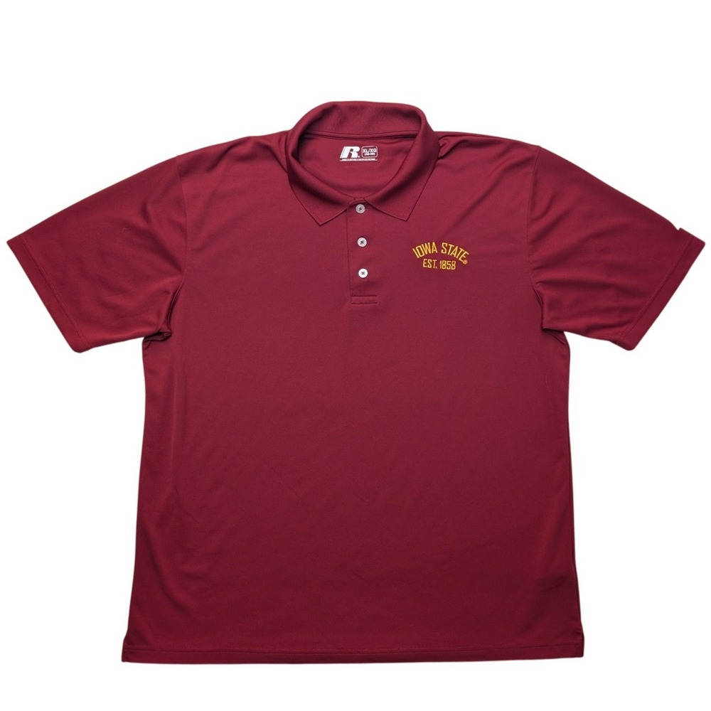 Russell Athletic Iowa State Polo Men XL Red Embroidered Performance Shirt